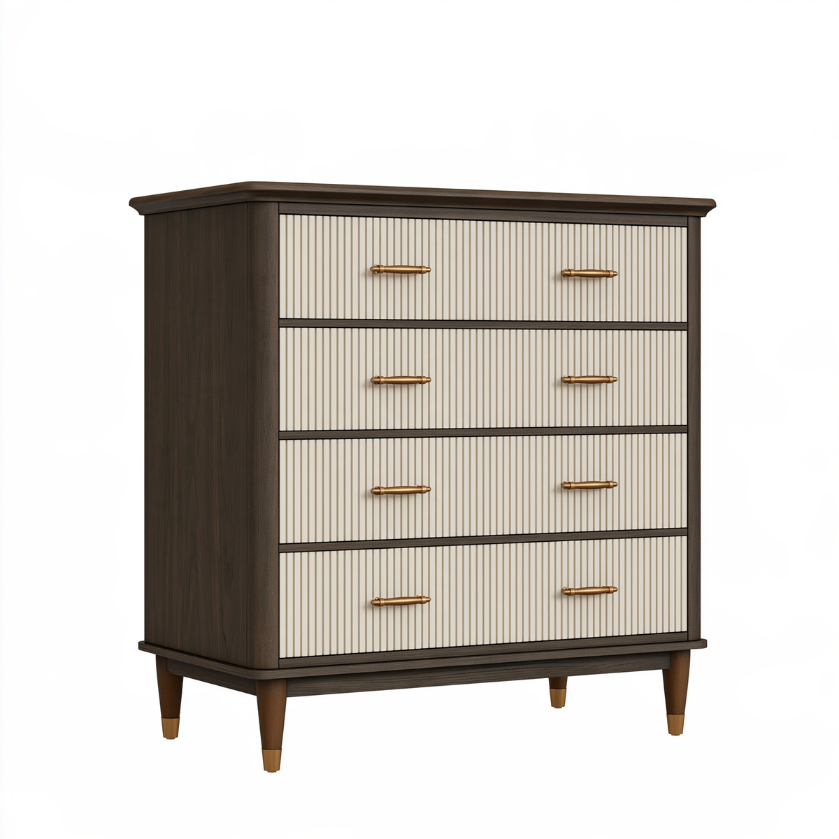 Cassettiera 100 x 45 x 120 cm in legno marrone e beige con 4 cassetti stile classico