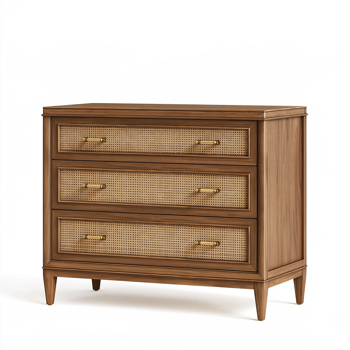 Cassettiera 100 x 45 x 100 cm in legno marrone con rattan - 3 cassetti stile classico