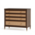 Cassettiera 120 x 48 x 105 cm in legno marrone con rattan intrecciato - 4 cassetti stile classico