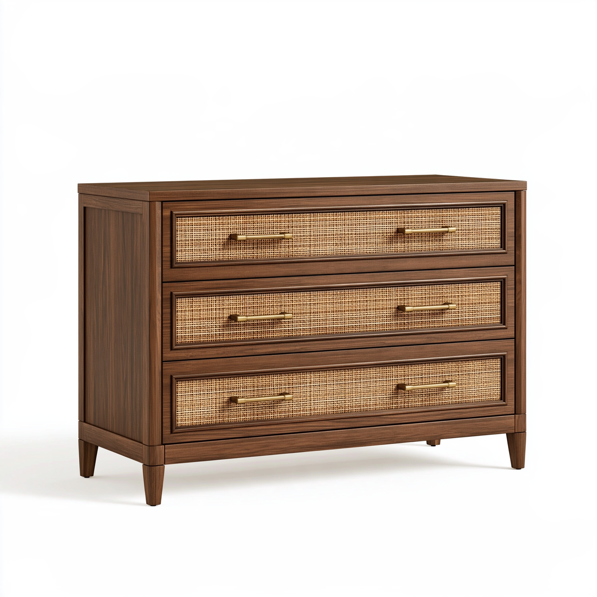 Cassettiera 90 x 45 x 90 cm in legno marrone con rattan - stile retrò per camera