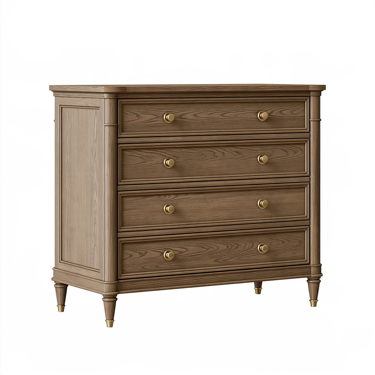 Cassettiera 100 x 45 x 120 cm in legno marrone stile classico con 4 cassetti