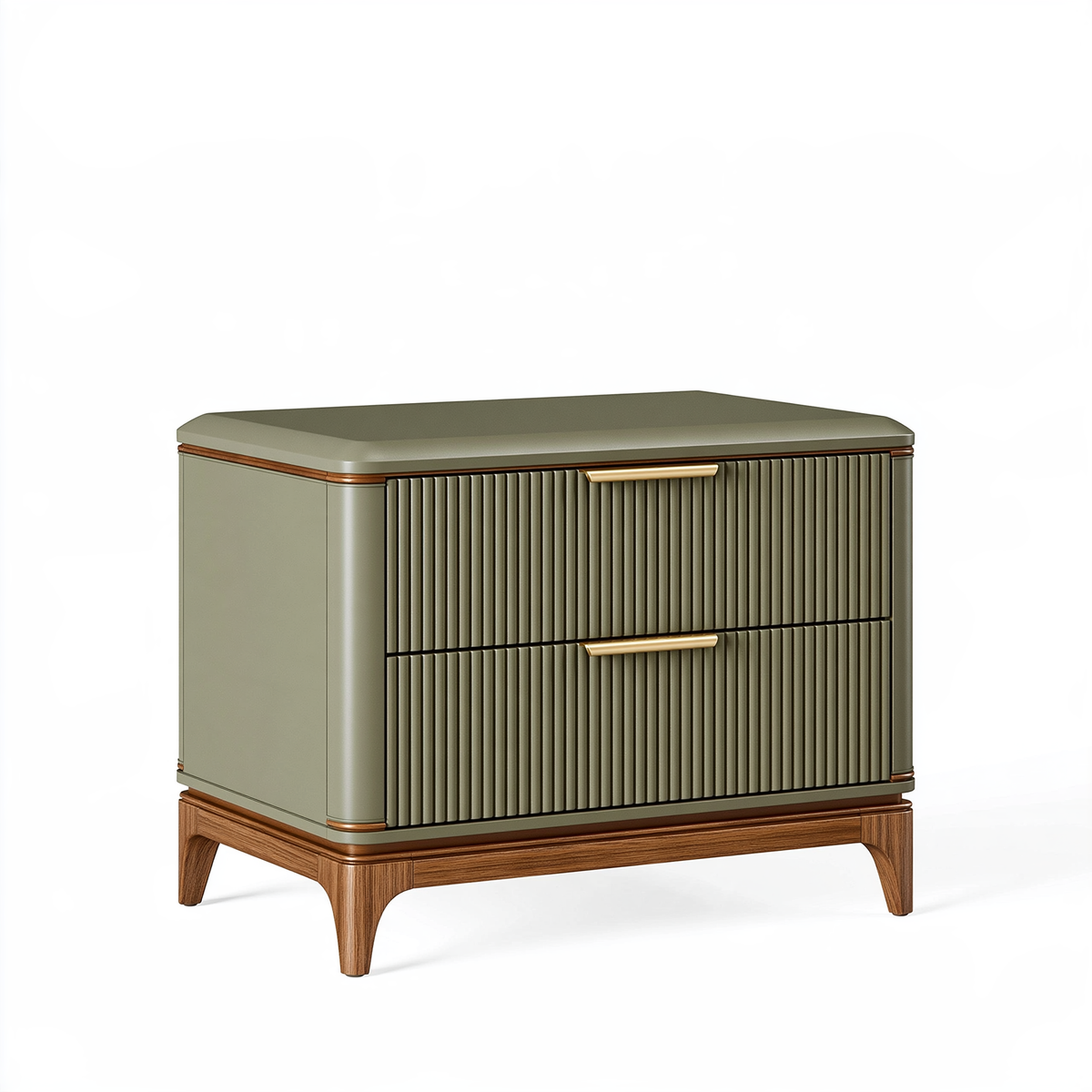 Comodino 55 x 40 x 60 cm in legno verde salvia a 2 cassetti stile moderno