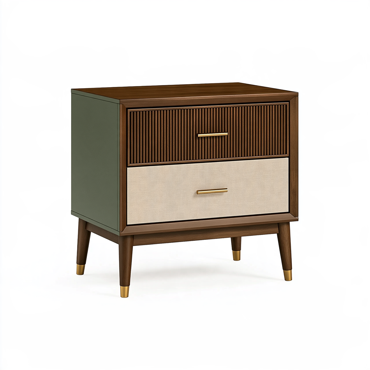 Comodino 50 x 40 x 60 cm in legno marrone verde e beige con 2 cassetti stile moderno
