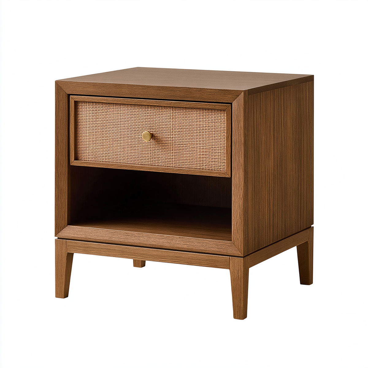 Comodino 45 x 40 x 60 cm in legno marrone con cassetto in rattan stile naturale