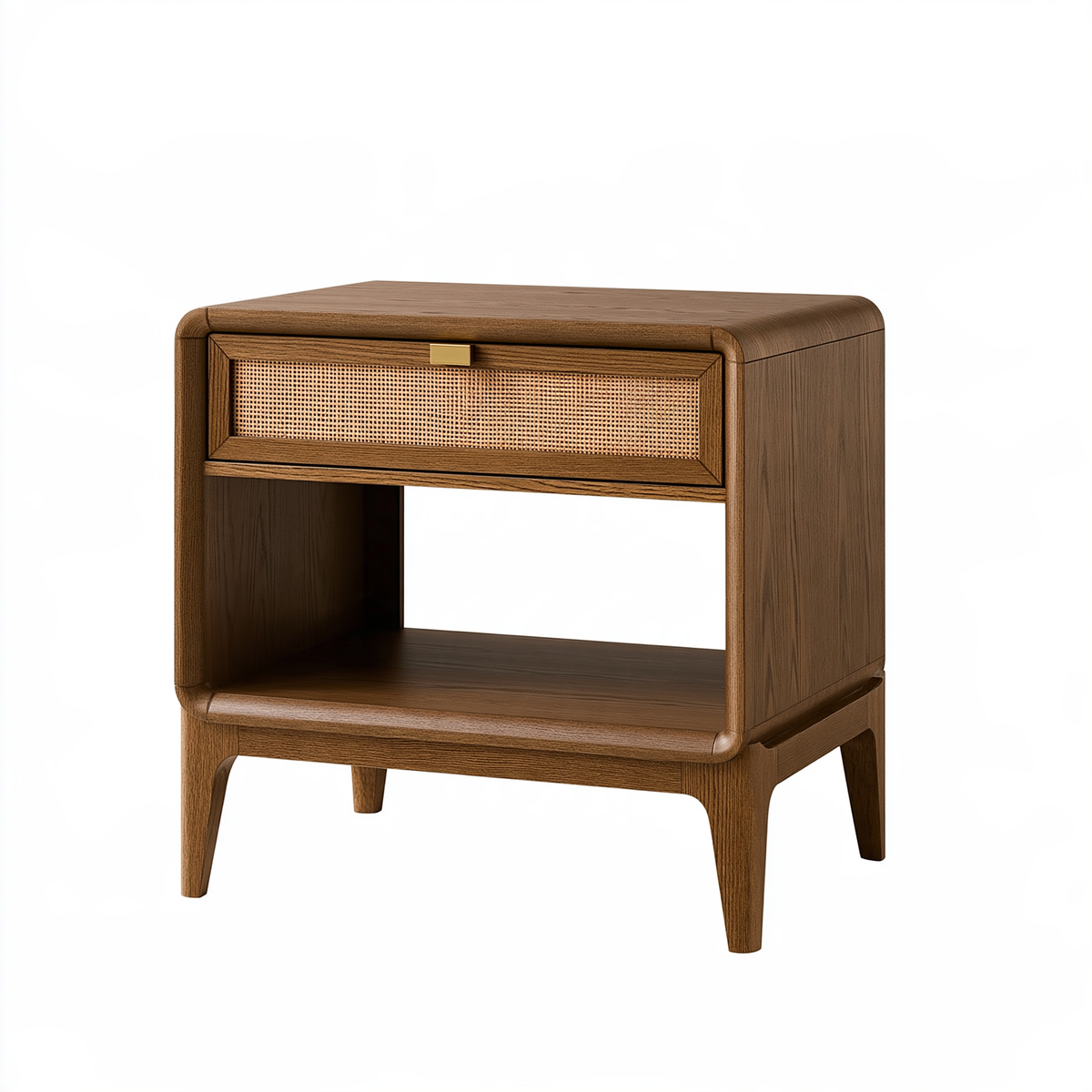 Comodino 50 x 40 x 60 cm in legno marrone con cassetto in rattan - stile retrò