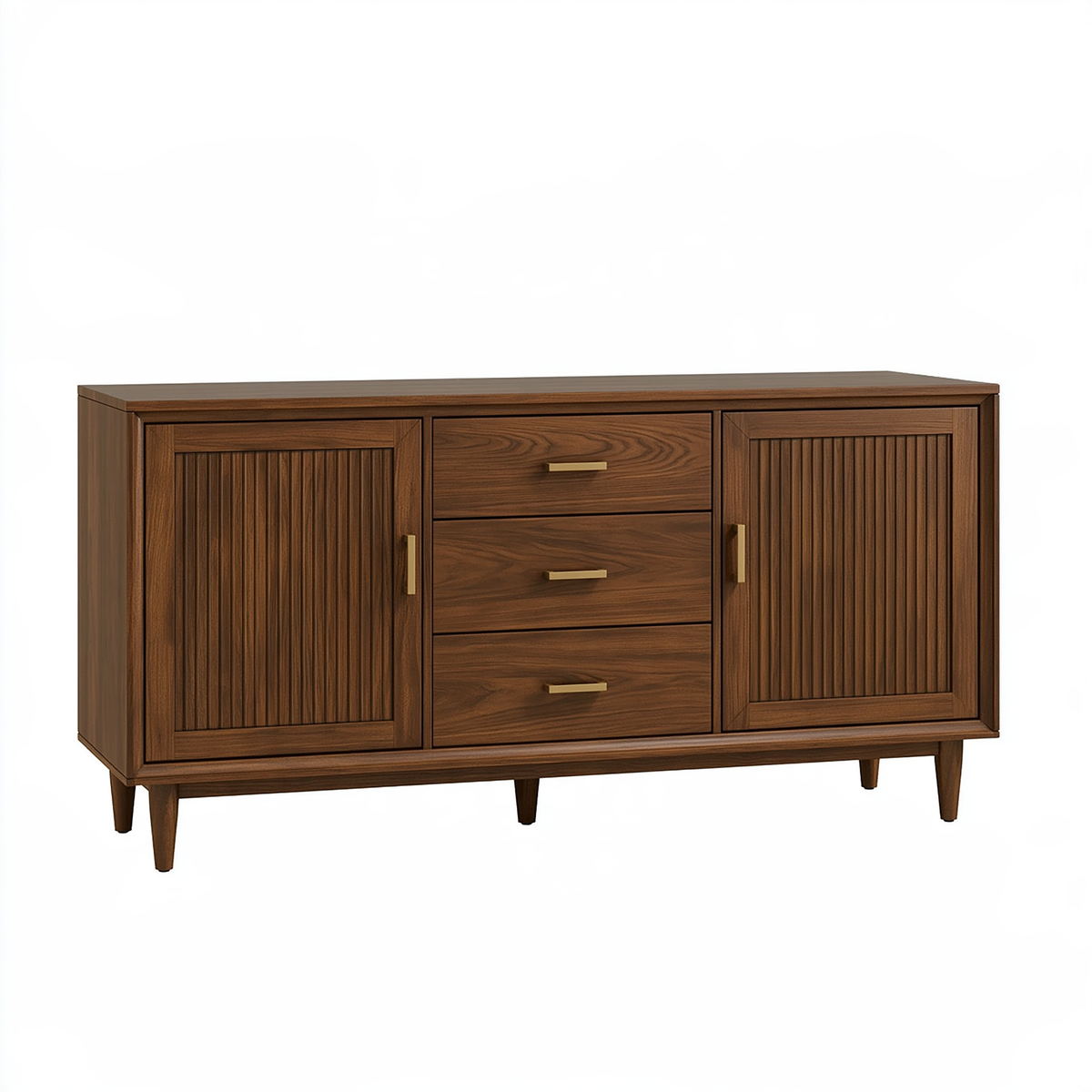 Credenza 160 x 45 x 90 cm in legno marrone con 3 cassetti e 2 ante stile moderno