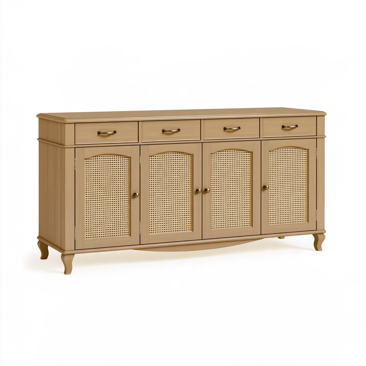 Credenza 180 x 45 x 105 cm in legno naturale e rattan - mobile contenitore in stile classico