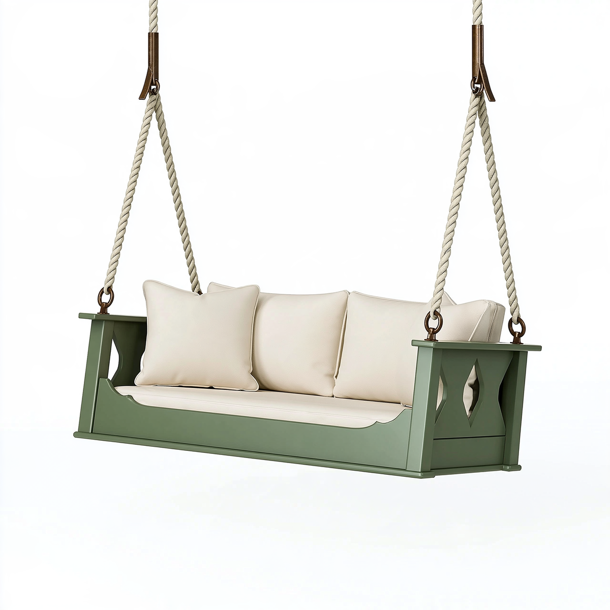 Dondolo sospeso 140 x 60 x 55 cm in legno verde e corda beige per esterno