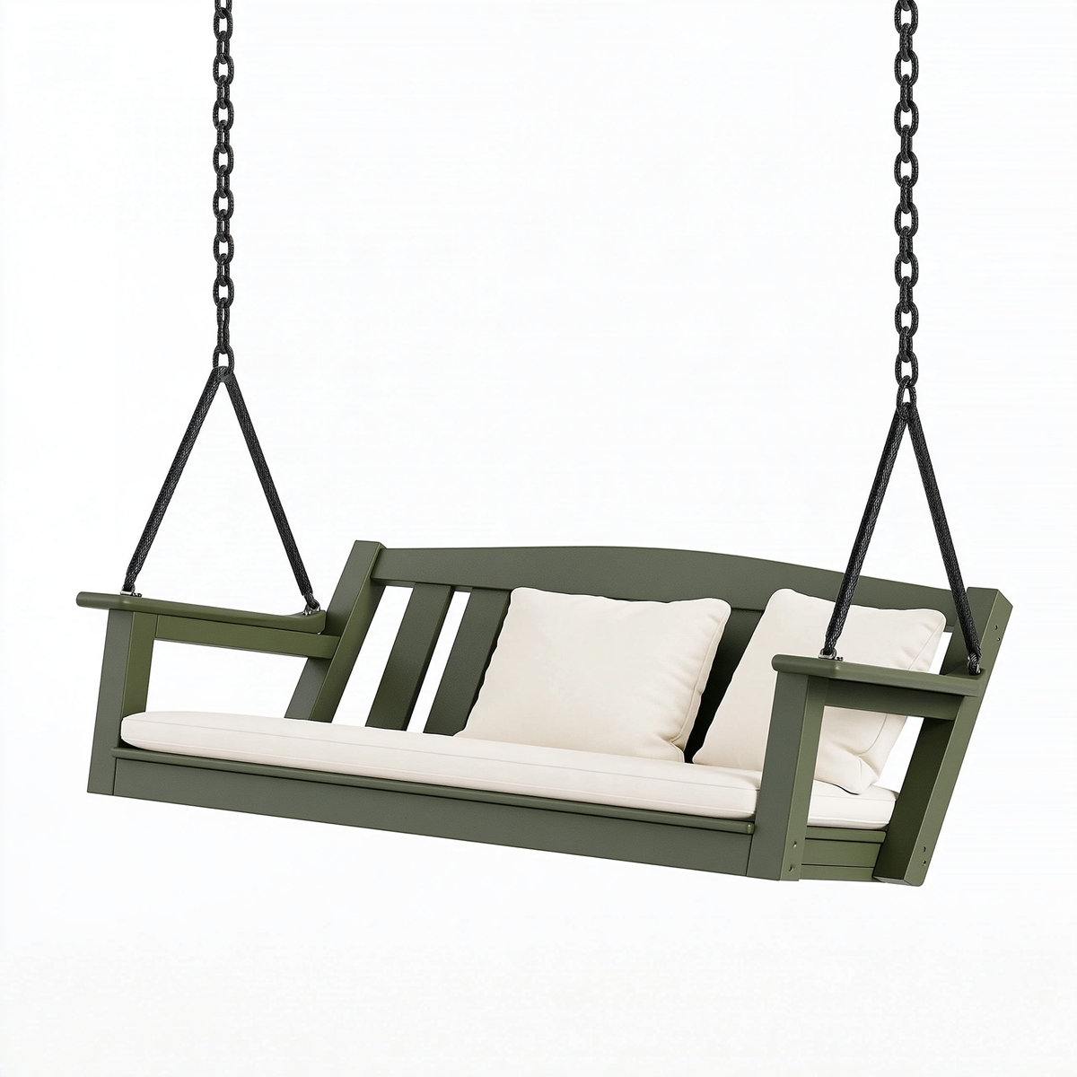 Dondolo sospeso da giardino 120 x 65 x 55 cm in legno verde con catene stile moderno
