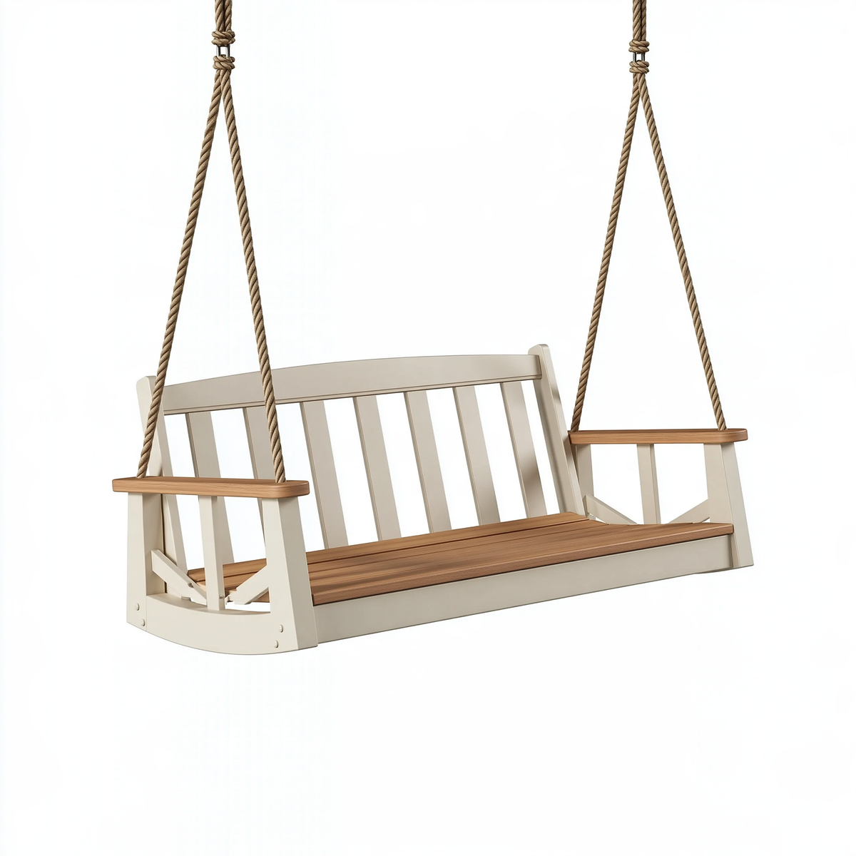 Dondolo da giardino 120 x 65 x 55 cm in legno beige e marrone con corde - seduta sospesa con schienale