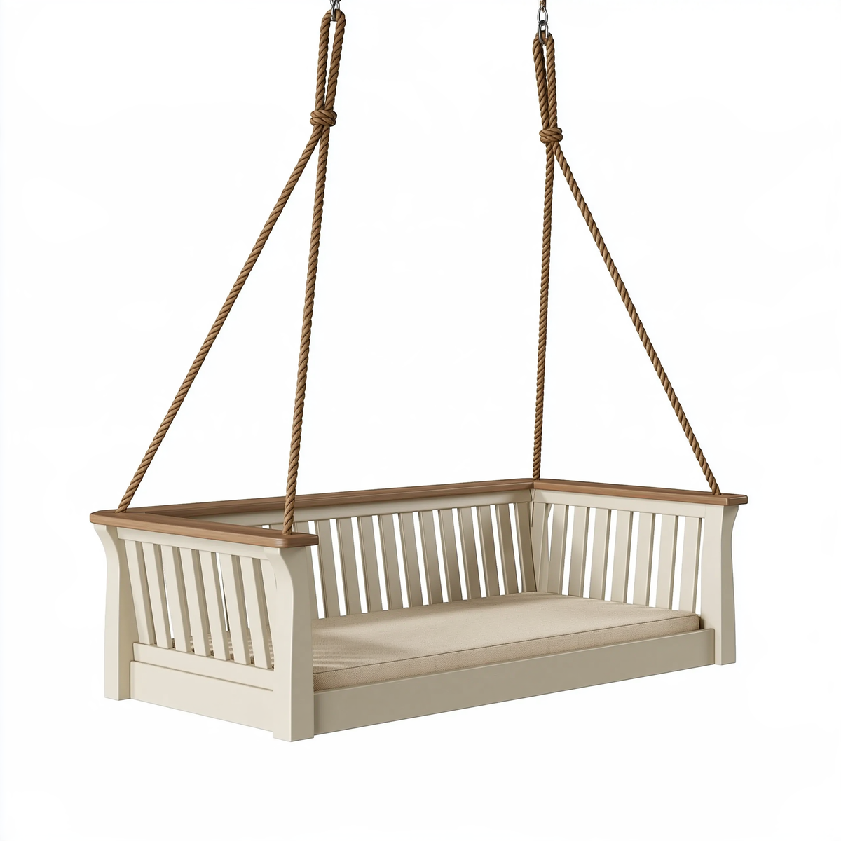 Dondolo sospeso 150 x 70 x 65 cm in legno beige con corde per esterno