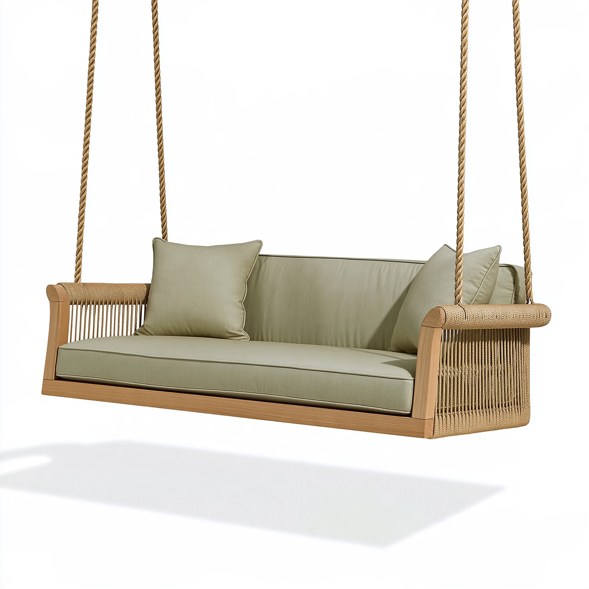 Divano sospeso 150 x 70 x 60 cm in legno e corda beige verde per esterno