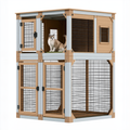 Recinto per gatti 180 x 90 x 180 cm in legno e rete metallica beige/grigio - struttura a due livelli per interno