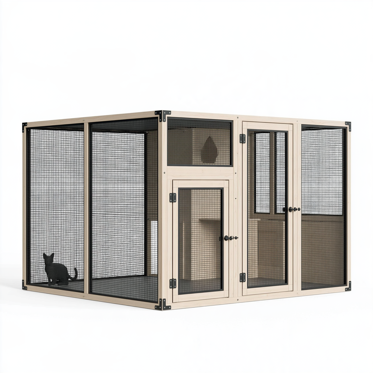 Recinto per gatti 180 x 90 x 180 cm in legno naturale e rete metallica - struttura con porte