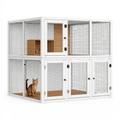 Gabbia modulare per gatti 180 x 90 x 180 cm in metallo e legno bianco - struttura a due livelli con rete