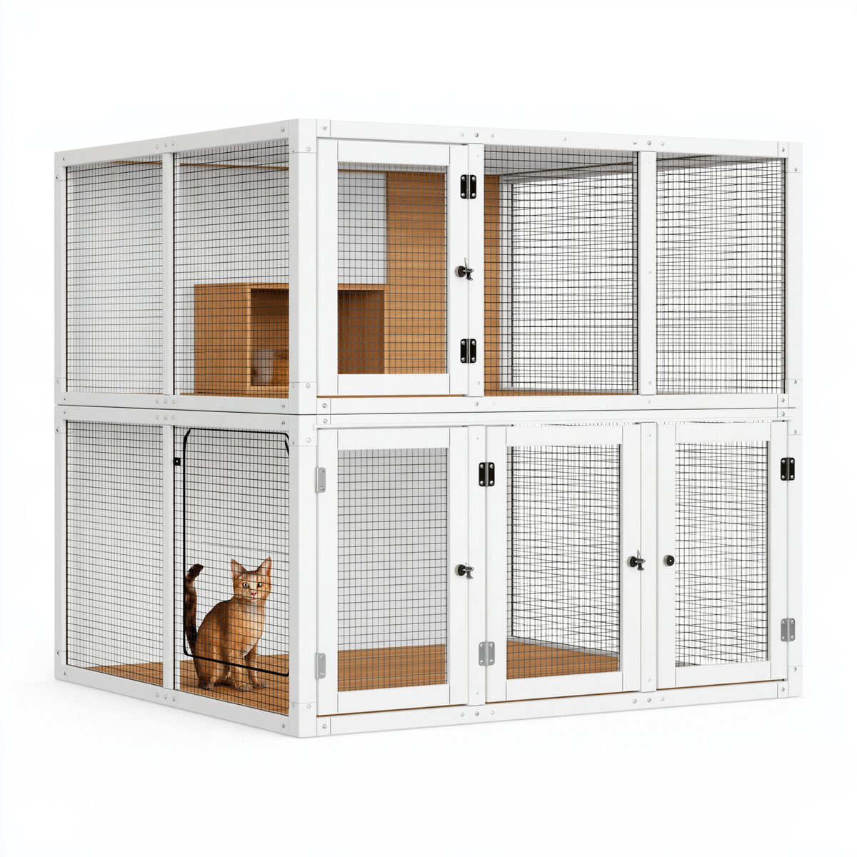 Gabbia modulare per gatti 180 x 90 x 180 cm in metallo e legno bianco - struttura a due livelli con rete