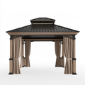 Gazebo da giardino 300 x 300 cm in metallo nero e marrone con tende laterali a doppio tetto