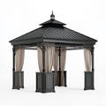 Gazebo da giardino 300 x 300 x 320 cm in acciaio nero con tende stile classico