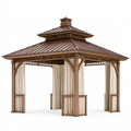 Gazebo da giardino 400 x 400 x 360 cm in legno marrone con tende in tessuto stile classico