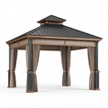 Gazebo da giardino 400 x 400 x 350 cm in legno e metallo marrone nero con tende stile padiglione